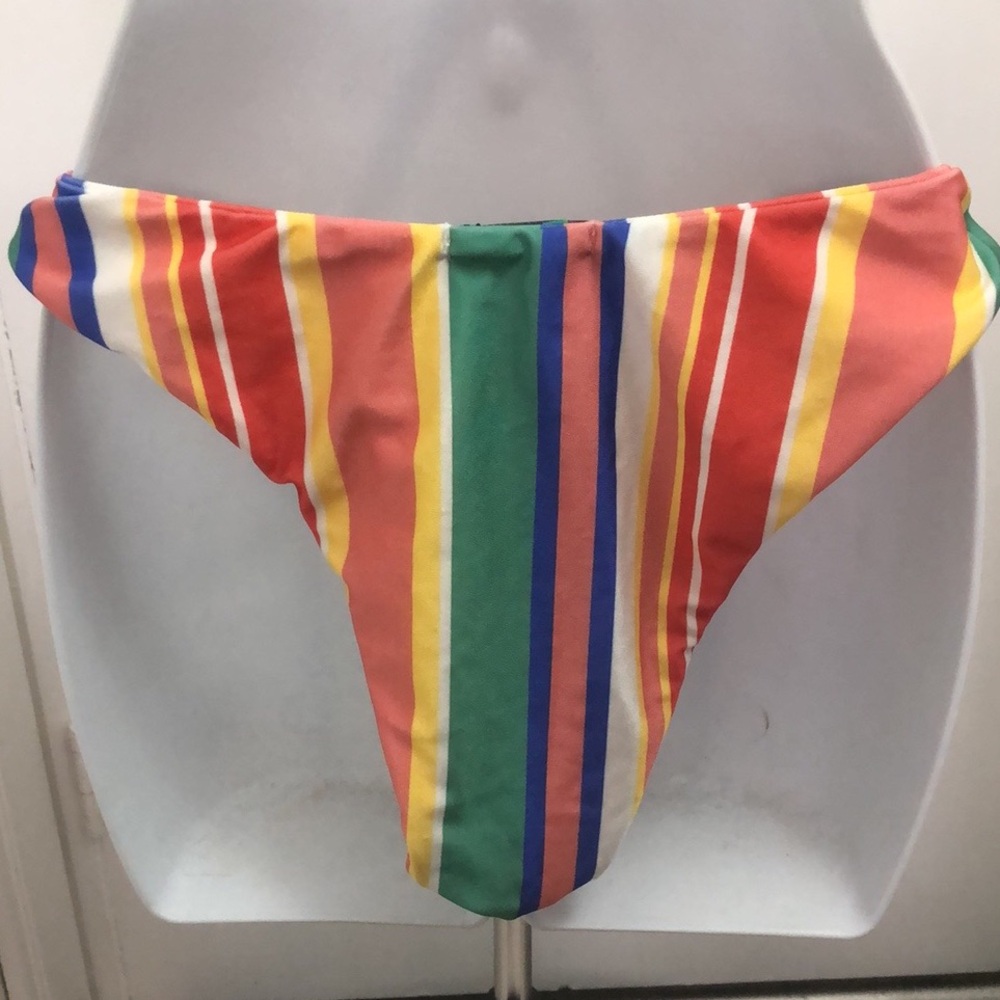 PRETTYLITTLETHING MULTI STRIPE V FRONT BRAZILIAN BIKINI/ ITSY BITSY TOP •16• NWT - Picture 6 of 17